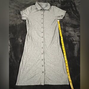 American Eagle Outfitters Gray Ribbed Polo Button-Down Midi Dress